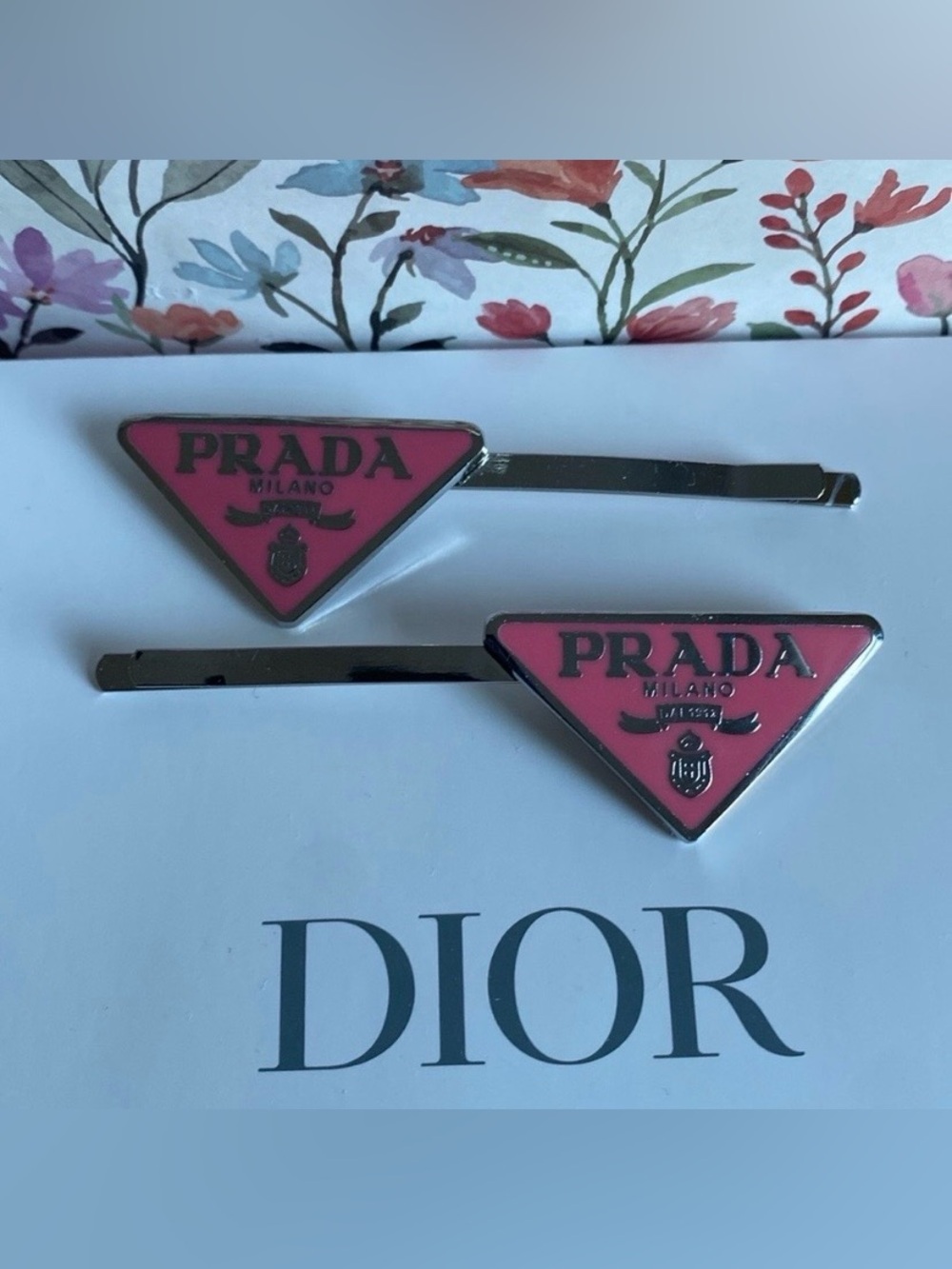Prada Pink and Silver Triangle
Hair Clips - Picture 3 of 5